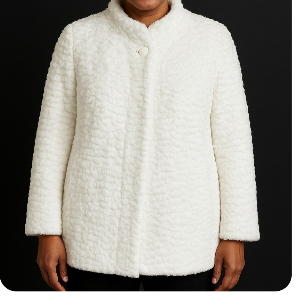 Alfred Dunner Plus Sz White Faux Fur One Button 3/4 Sleeve Opera Jacket Sz 22